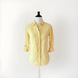 Baird McNutt Irish Linen Top Women’s Size 0 XS Yellow J. Crew Long Sleeve Woven